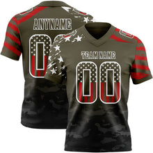 Charger l'image dans la galerie, Custom Olive USA Flag Camo White-Black Authentic Gradient Digital Camouflage Stars & Stripes Raglan Sleeves Football Jersey