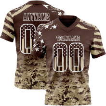 Laden Sie das Bild in den Galerie-Viewer, Custom Brown USA Flag Camo-White Authentic Gradient Digital Camouflage Stars & Stripes Raglan Sleeves Football Jersey
