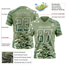 Laden Sie das Bild in den Galerie-Viewer, Custom Green USA Flag Camo-White Authentic Gradient Digital Camouflage Stars & Stripes Raglan Sleeves Football Jersey