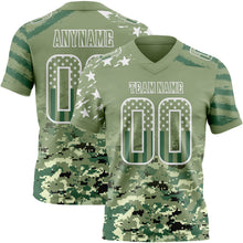 Laden Sie das Bild in den Galerie-Viewer, Custom Green USA Flag Camo-White Authentic Gradient Digital Camouflage Stars & Stripes Raglan Sleeves Football Jersey