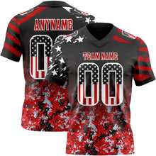 Laden Sie das Bild in den Galerie-Viewer, Custom Black USA Flag Camo White-Red Authentic Gradient Digital Camouflage Stars & Stripes Raglan Sleeves Football Jersey