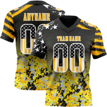 Laden Sie das Bild in den Galerie-Viewer, Custom Black USA Flag Camo White-Gold Authentic Gradient Digital Camouflage Stars & Stripes Raglan Sleeves Football Jersey