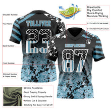 Load image into Gallery viewer, Custom Black USA Flag Camo White-Shadow Blue Authentic Gradient Digital Camouflage Stars & Stripes Raglan Sleeves Football Jersey