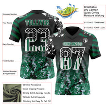 Laden Sie das Bild in den Galerie-Viewer, Custom Black USA Flag Camo White-Kelly Green Authentic Gradient Digital Camouflage Stars & Stripes Raglan Sleeves Football Jersey