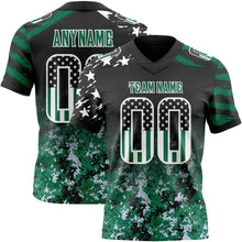 Laden Sie das Bild in den Galerie-Viewer, Custom Black USA Flag Camo White-Kelly Green Authentic Gradient Digital Camouflage Stars & Stripes Raglan Sleeves Football Jersey