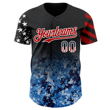 Laden Sie das Bild in den Galerie-Viewer, Custom Black USA Flag Camo White-Red Gradient Digital Camouflage Stars & Stripes Two Tone Authentic Baseball Jersey