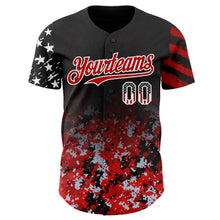 Laden Sie das Bild in den Galerie-Viewer, Custom Black USA Flag Camo White-Red Gradient Digital Camouflage Stars & Stripes Two Tone Authentic Baseball Jersey