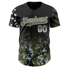 Laden Sie das Bild in den Galerie-Viewer, Custom Black USA Flag Camo White-Olive Gradient Digital Camouflage Stars & Stripes Two Tone Authentic Baseball Jersey