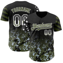 Laden Sie das Bild in den Galerie-Viewer, Custom Black USA Flag Camo White-Olive Gradient Digital Camouflage Stars & Stripes Two Tone Authentic Baseball Jersey