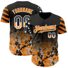 Laden Sie das Bild in den Galerie-Viewer, Custom Black USA Flag Camo White-Bay Orange Gradient Digital Camouflage Stars & Stripes Two Tone Authentic Baseball Jersey