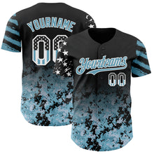 Laden Sie das Bild in den Galerie-Viewer, Custom Black USA Flag Camo White-Shadow Blue Gradient Digital Camouflage Stars & Stripes Two Tone Authentic Baseball Jersey