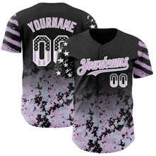 Laden Sie das Bild in den Galerie-Viewer, Custom Black USA Flag Camo White-Light Purple Gradient Digital Camouflage Stars & Stripes Two Tone Authentic Baseball Jersey