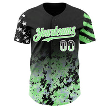 Laden Sie das Bild in den Galerie-Viewer, Custom Black USA Flag Camo White-Pea Green Gradient Digital Camouflage Stars & Stripes Two Tone Authentic Baseball Jersey