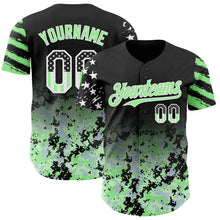Laden Sie das Bild in den Galerie-Viewer, Custom Black USA Flag Camo White-Pea Green Gradient Digital Camouflage Stars & Stripes Two Tone Authentic Baseball Jersey
