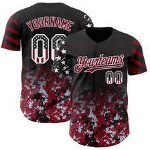 Charger l'image dans la galerie, Custom Black USA Flag Camo White-Crimson Gradient Digital Camouflage Stars & Stripes Two Tone Authentic Baseball Jersey