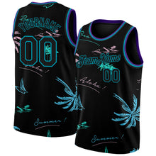 Загрузить изображение в средство просмотра галереи, Custom Black Teal 3D Pattern Tropical Hawaii Palm Trees Authentic Basketball Jersey