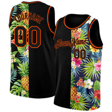 Загрузить изображение в средство просмотра галереи, Custom Black Orange 3D Pattern Tropical Pineapples Hawaii Palm Leaves And Flowers Authentic Basketball Jersey