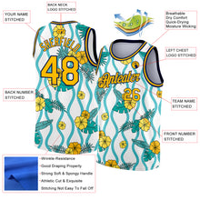 Загрузить изображение в средство просмотра галереи, Custom White Gold-Navy 3D Pattern Tropical Hawaii Plant And Flower Authentic Basketball Jersey