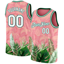 Загрузить изображение в средство просмотра галереи, Custom Medium Pink White-Kelly Green 3D Pattern Tropical Hawaii Leaves Authentic Basketball Jersey