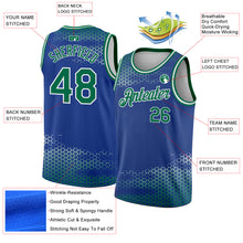 Load image into Gallery viewer, Custom Royal Kelly Green-White Triangle Shapes Authentic City Edition Basketball Jersey