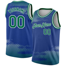 Load image into Gallery viewer, Custom Royal Kelly Green-White Triangle Shapes Authentic City Edition Basketball Jersey