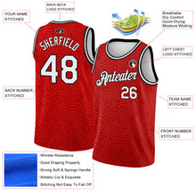 Load image into Gallery viewer, Custom Red White-Black Rounded Zigzag Lines Authentic City Edition Basketball Jersey