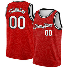Load image into Gallery viewer, Custom Red White-Black Rounded Zigzag Lines Authentic City Edition Basketball Jersey
