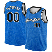Загрузить изображение в средство просмотра галереи, Custom Blue Black-White Rounded Zigzag Lines Authentic City Edition Basketball Jersey