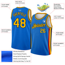 Загрузить изображение в средство просмотра галереи, Custom Blue Gold-Black Side Stripes Authentic City Edition Basketball Jersey