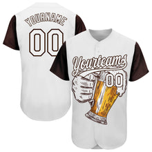 Загрузить изображение в средство просмотра галереи, Custom White Brown 3D Pattern Design Beer Festival Authentic Baseball Jersey