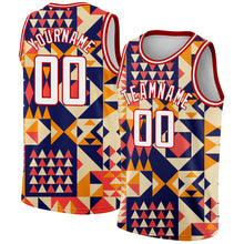 Загрузить изображение в средство просмотра галереи, Custom Navy White-Red 3D Pattern Design Geometric Shapes Authentic Basketball Jersey