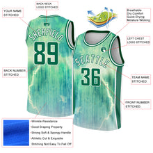 Charger l'image dans la galerie, Custom Pea Green Kelly Green-White Abstract Watercolor Monsoon Authentic City Edition Basketball Jersey