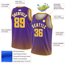 Laden Sie das Bild in den Galerie-Viewer, Custom Purple Gold-White Halftone Authentic City Edition Basketball Jersey