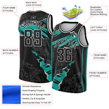 Load image into Gallery viewer, Custom Black Aqua-White 3D Pattern Design Torn Paper Style Authentic Basketball Jersey
