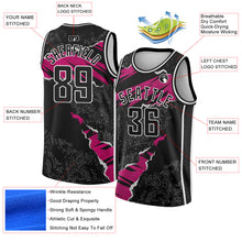 Загрузить изображение в средство просмотра галереи, Custom Black Deep Pink-White 3D Pattern Design Torn Paper Style Authentic Basketball Jersey