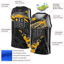 Загрузить изображение в средство просмотра галереи, Custom Black Gold-White 3D Pattern Design Torn Paper Style Authentic Basketball Jersey