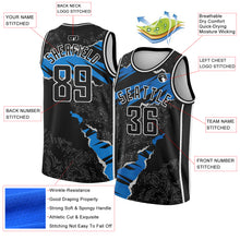 Загрузить изображение в средство просмотра галереи, Custom Black Blue-White 3D Pattern Design Torn Paper Style Authentic Basketball Jersey