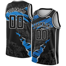 Загрузить изображение в средство просмотра галереи, Custom Black Blue-White 3D Pattern Design Torn Paper Style Authentic Basketball Jersey
