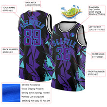 Загрузить изображение в средство просмотра галереи, Custom Black Purple-Sky Blue 3D Pattern Design Geometric Shapes Authentic Basketball Jersey
