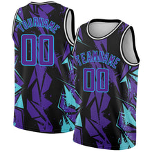 Загрузить изображение в средство просмотра галереи, Custom Black Purple-Sky Blue 3D Pattern Design Geometric Shapes Authentic Basketball Jersey