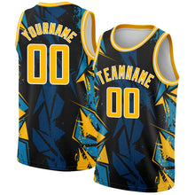 Загрузить изображение в средство просмотра галереи, Custom Black Gold-Blue 3D Pattern Design Geometric Shapes Authentic Basketball Jersey
