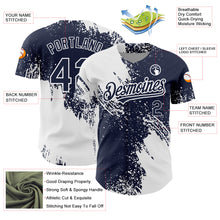 Charger l'image dans la galerie, Custom Navy White 3D Pattern Design Abstract Brush Stroke Authentic Baseball Jersey