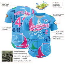 Charger l'image dans la galerie, Custom Sky Blue Pink-White 3D Pattern Design Sailing Boats Authentic Baseball Jersey