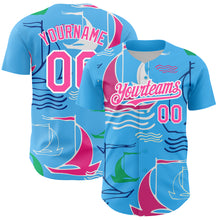 Charger l'image dans la galerie, Custom Sky Blue Pink-White 3D Pattern Design Sailing Boats Authentic Baseball Jersey