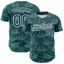Загрузить изображение в средство просмотра галереи, Custom Midnight Green White 3D Pattern Design Ship Frigate With Seagulls Authentic Baseball Jersey