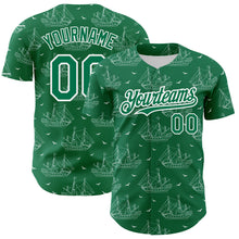 Load image into Gallery viewer, Custom Kelly Green White 3D Pattern Design Ship Frigate With Seagulls Authentic Baseball Jersey