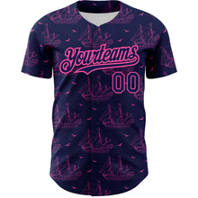 Загрузить изображение в средство просмотра галереи, Custom Navy Pink 3D Pattern Design Ship Frigate With Seagulls Authentic Baseball Jersey