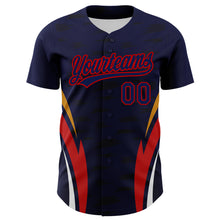 Load image into Gallery viewer, Custom Navy Red 3D Pattern Design Side Stripes Authentic Baseball Jersey