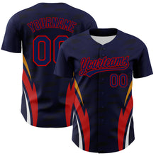Load image into Gallery viewer, Custom Navy Red 3D Pattern Design Side Stripes Authentic Baseball Jersey