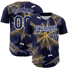 Charger l'image dans la galerie, Custom Navy Gold-White 3D Pattern Design Spider Web Authentic Baseball Jersey